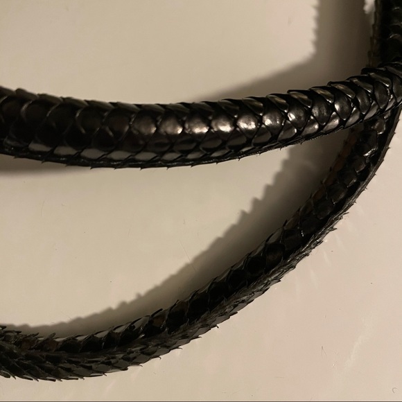 Gucci Black Python Snake Leather Gold Tie Belt - Picture 6 of 17